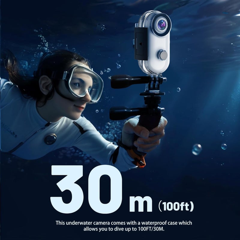 Intepoll كاميرا POV ميني واي فاي 4K بحجم 128GB محمولة قابلة للارتداء مع كاميرا فيديو مقاومة للماء IPX7، حامل خوذة، مغناطيسي، DV رياضي جيب للدراجات، الحيوانات الأليفة، الفلوجينغ (أبيض) - Image 4